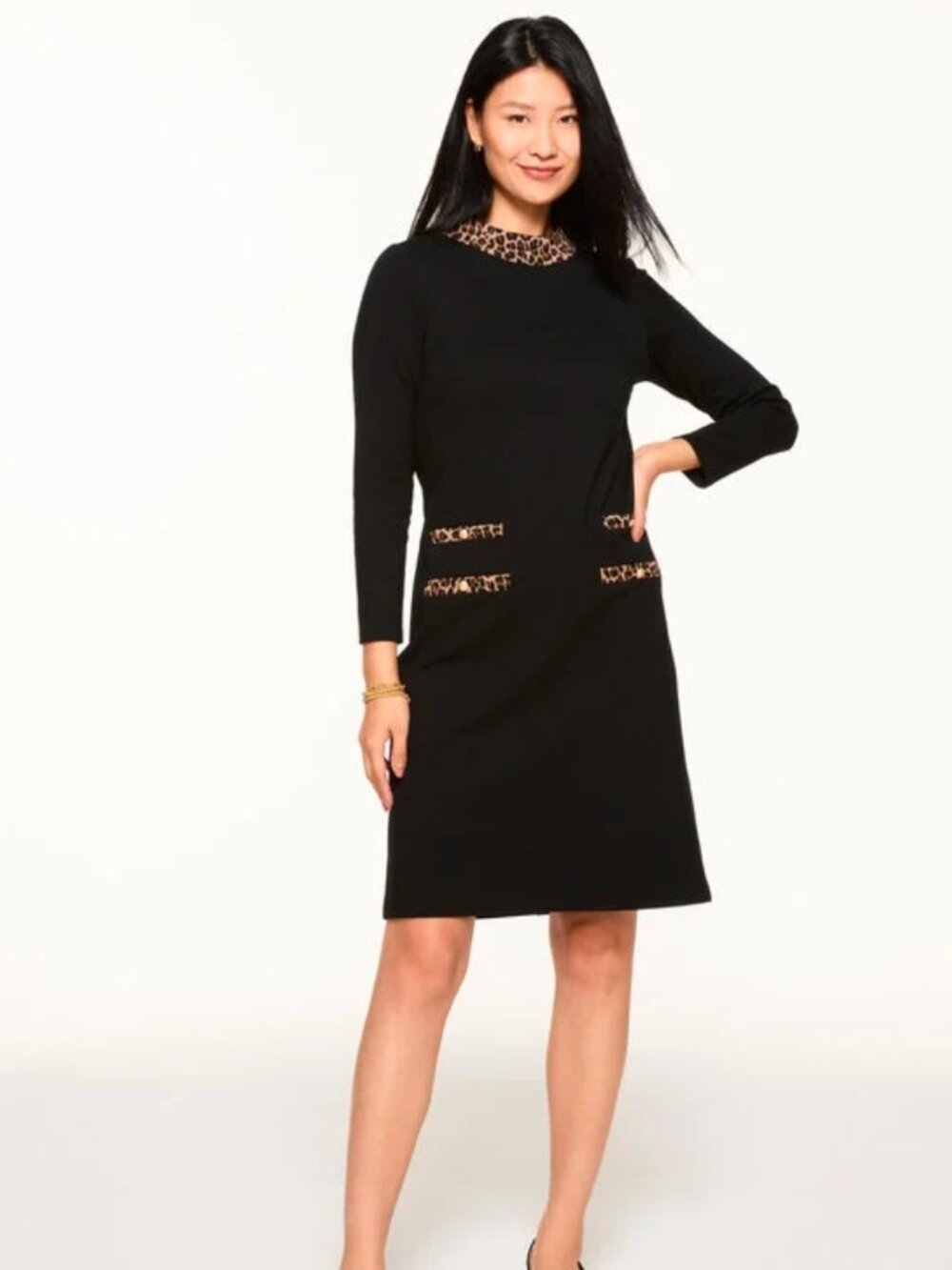 Talbots Leopard Trim A-Line Ponte Sheath Midi Dress Size 16 NWOT